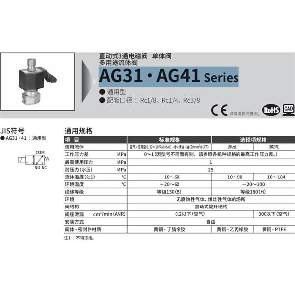 CKD喜開(kāi)理多種流體直動(dòng)式2通電磁集成閥AG31-02-1-AC100V