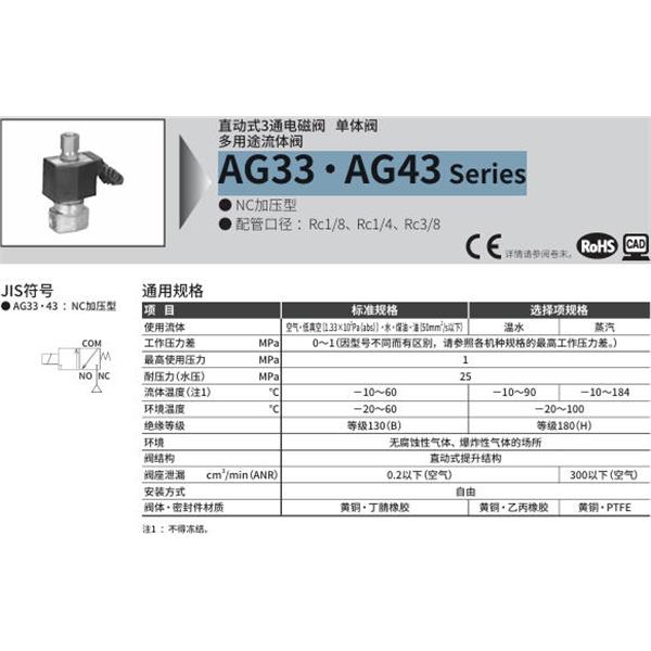 CKD喜開理多種流體直動式2通電磁集成閥AG43-03-5-DC 24V