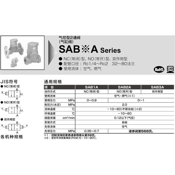 CKD喜開理氣控型2通閥（氣缸閥）SAB2A-10A-0B