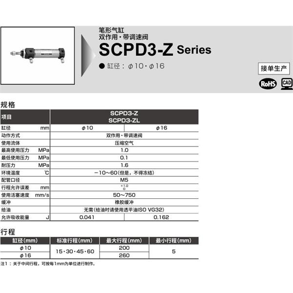 CKD喜開理筆形氣缸SCOD3-Z-LB-16-50-I
