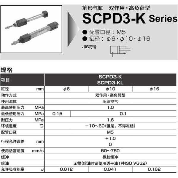 CKD喜開(kāi)理筆形氣缸SCPD3-K-CB-10-15-I