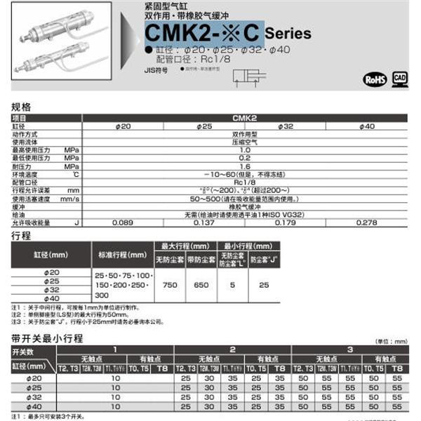CKD喜開理緊固型氣缸CMK2-FB-40C-600-VB2