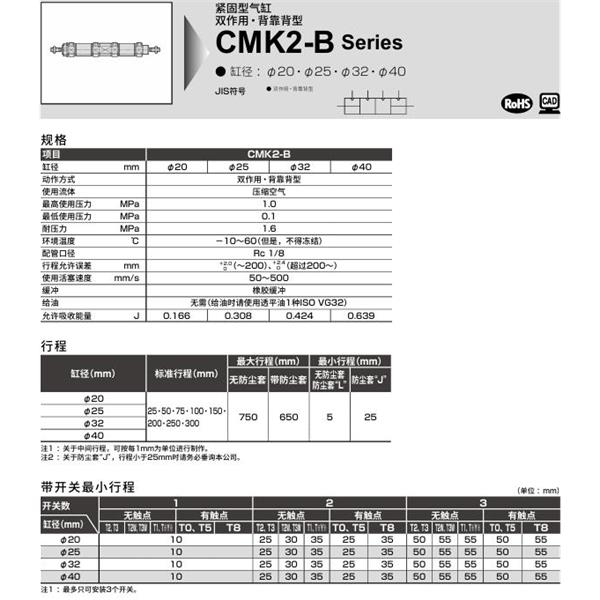 CKD喜開理緊固型氣缸CMK2-B-00-32-25-25-JI