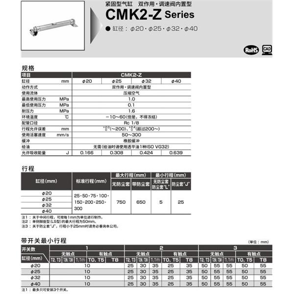 CKD喜開理緊固型氣缸CMK2-Z-CC1-32-100-T0H-R-JI