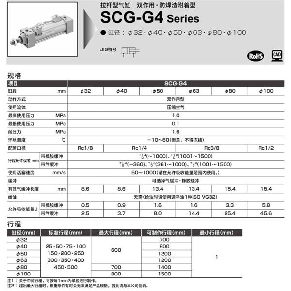 CKD喜開(kāi)理拉桿型氣缸SCG-G4-TA-100B-100-MI