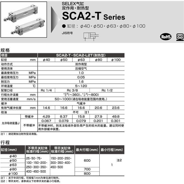 CKD喜開理SELEX氣缸SCA2-T-00-40B-100-SI